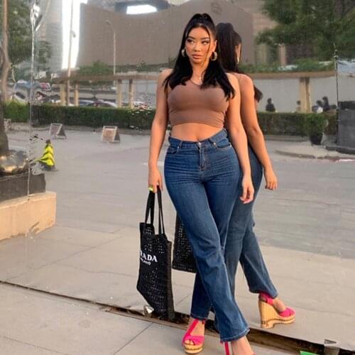 2 colors summer thin retro washed hot girl bag hip trousers split stretch straight leg denim trousers 21.6