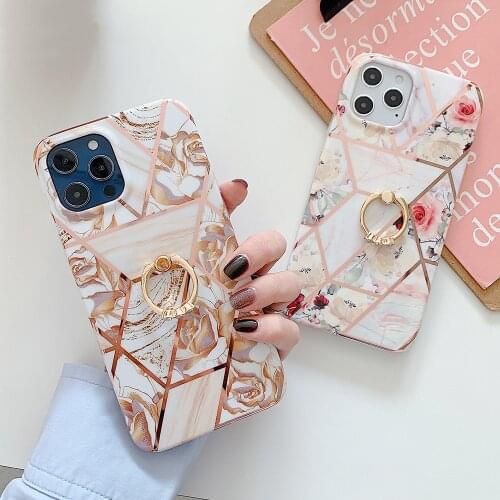 LOVECOM Electroplated Flower Phone Case For Huawei P40 Lite P30 P20 Lite Mate 30 20 Pro With Finger Ring Stand Soft Back Cover