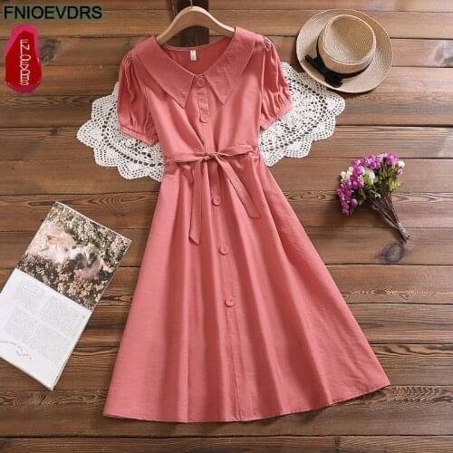 Mori Girl Cute Kawaii Japanese Style Girls Fashion Peter Pan Collar Short Sleeve Pink Dress