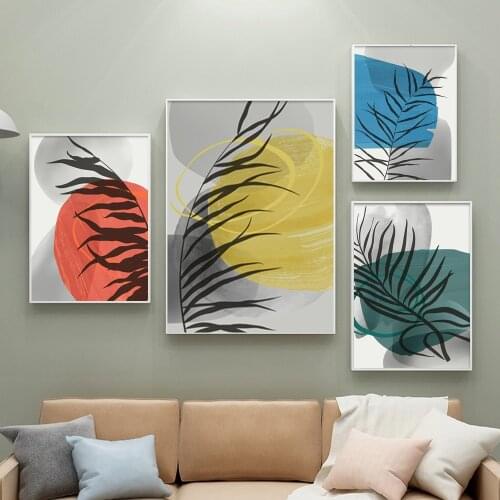 Minimalist Colorful Background Plant Leaves Canvas Painting Art Nordic Posters and Prints Wall Pictures for Living Room Decor