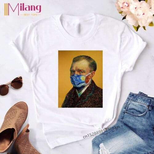 Fashion Women T Shirt Van Gogh Mask Aesthetic Harajuku T Shirt Casual Female Tops Tee Ullzang Vintage Graphic T-shirt 90s Tshirt