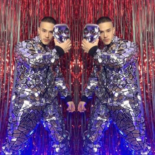 Men Dancer Singer Stage Show Clothes Sparkly men robot dance costume Sequin Jacket Nightclub Birthday Prom Party Outfit