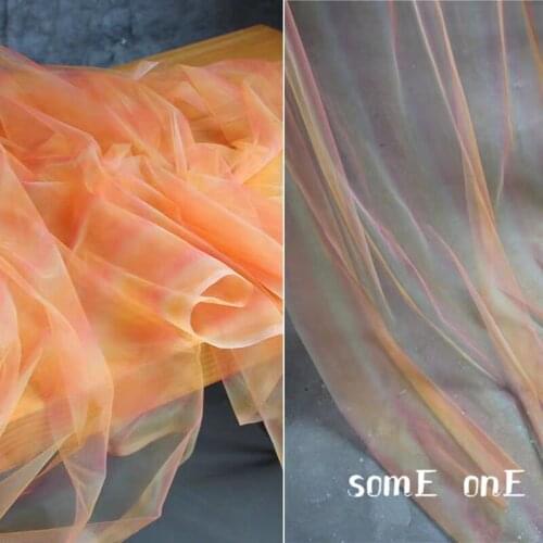 New Mesh Tulle Fabric Orange Gradient DIY Summer Skirt Scarf Party Stage Doll Decor Wedding Dress Designer Fabric 50*145cm