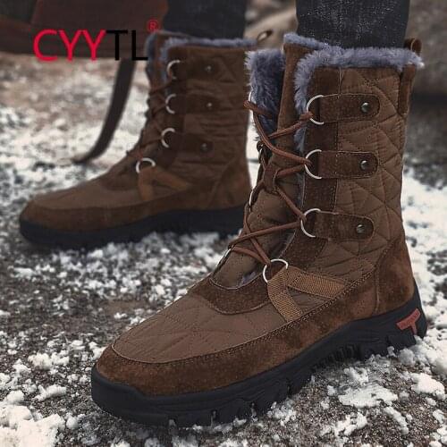 CYYTL 2021 Winter New Calf Snow Boots Outdoor Walking Fur Warm Hiking Shoes Military Combat Tactical Hunting Sports Botas Hombre
