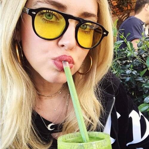 RunBird Chic Ladies Square Round Sunglasses Women Yellow Gradient Vintage Sun Glasses For Woman Retro Men Eyewear Female Shades