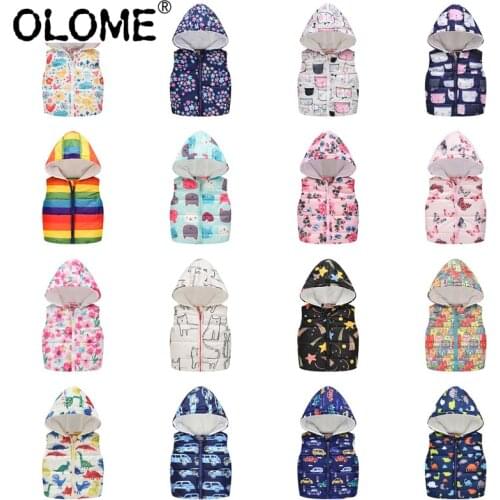 OLOME Autumn Children Vest Thermal Girls Hooded Vest Floral Kids Puffer Waistcoat Warm Boys Outwear Toddler Sleeveless Jacket