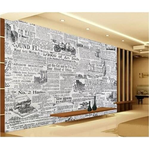 Custom large - scale murals retro black and white newspaper TV background wall decoration painting wallpaper
