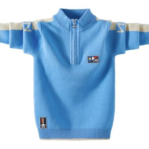 Boys zipper pullover pure cotton stand-up collar sweater new spring/autumn/winter big kids plus velvet warm bottoming shirt