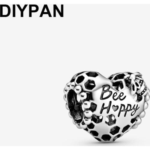 Bee Happy Honeycomb Heart Charm Fit Original Pandora Charms Silver 925 Bracelet For Women Fashion Jewelry Berloque