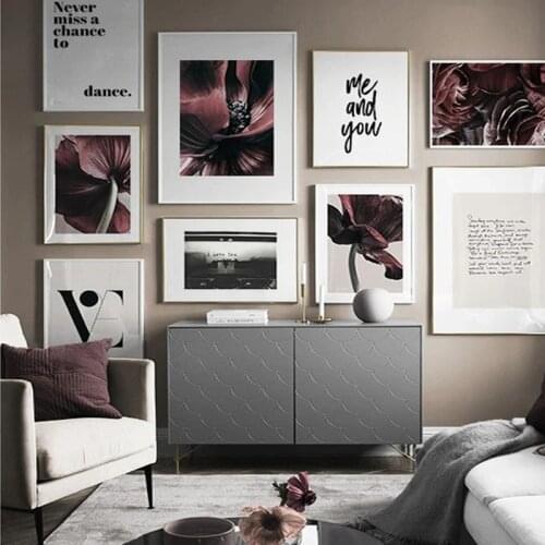 Scandinavian Red Flower Love Quote Wall Art Picture Canvas Painting Nordic Posters And Prints Living Room Decoration