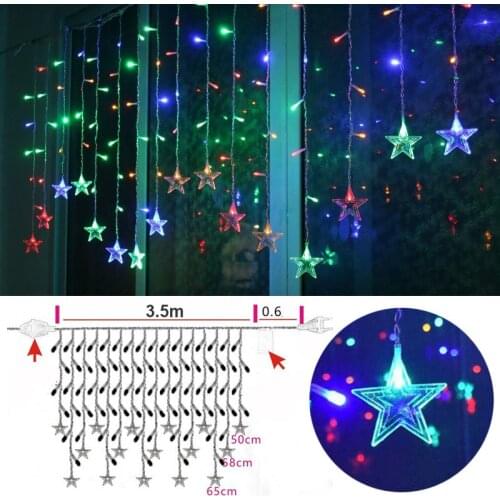 3.5m LED String Lights Christmas Star Fairy Lighting Strings for Home Room Window Wedding Party Decoration Garland Curtain Light