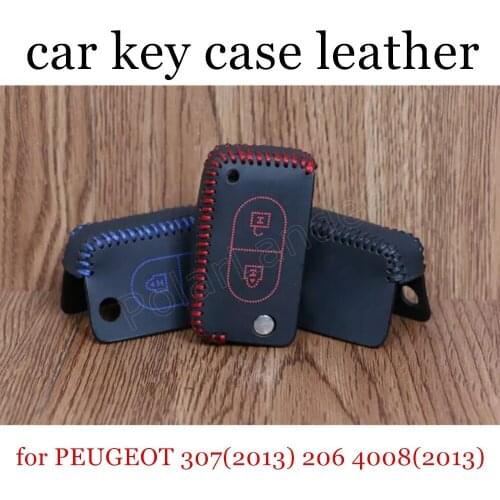 Only Red Car key cover case car key case Hand sewing Genuine quality leather fit for PEUGEOT 307(2013) 206 4008(2013)