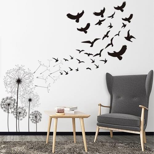 Creative Dandelion Wall Sticker Flying Bird Home Decor Living Room Sofa Background Mural Wallpaper DIY Art Decals Self Adhesive