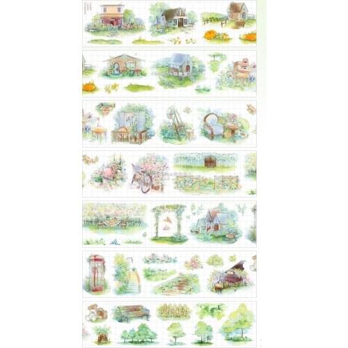 Big Size Vintage Wind of Flower House Clear PET Tape for Card Making Bullet Journal DIY Scrapbooking Label Sticker
