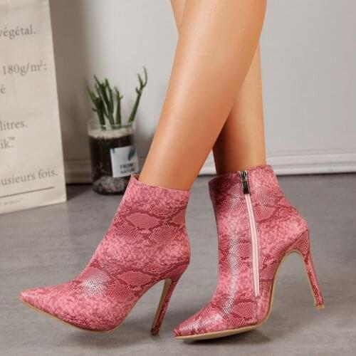 High Heels Ankle Women Boots Pointed Toe Footwear Fashion Party Boot Sexy Snake Printing Female Shoes Woman Autumn 2020