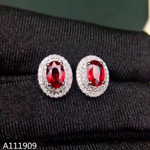 KJJEAXCMY boutique jewelry 925 sterling silver inlaid Natural ruby Womens Stud earrings support detection beautiful