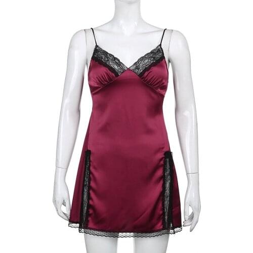 2021 Summer Sexy Bodycon Dress Deep V-neck Black Satin Lace Stitching Womens Dress Backless Mini bandage dresses for women