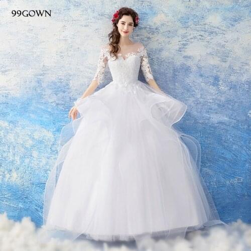 99GOWN Organza Women Wedding Dresses Simple 2019 Half Sleeve Elegant Embroidery A-Line Ball Gown Bridal Wedding Dress Ruffled