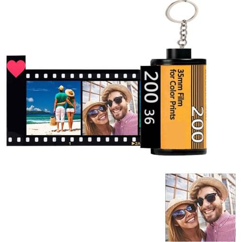 Personalized 10 Pcs Photos Print Film Roll Keychain Couple Gifts Stainless Steel DIY Photo Keyring Custom Valentines Day Gift