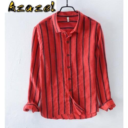 2020 Men Fashion Casual Long Sleeved stripe shirt Slim Fit Male Flax Business Dress Shirt Brand Men Soft Comfortable Clothing