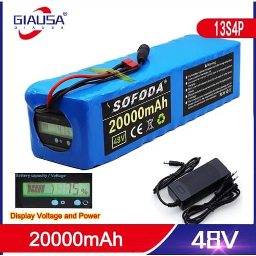 48V battery13S4P 20Ah battery pack 1000W high power battery 54.6V 20000mAh Ebike electric bicycle BMS Capacity Indicator+charger