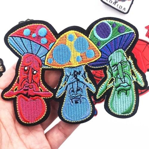5PCS Cartoon Plant Icon Patches Iron On Clothes Apparel For Decor Sewing Supplies Mushroom Embroidery Fabric Stickers