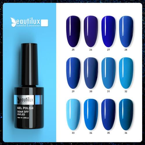 Beautilux Nail Gel Polish Blue Color Collection Gels Semi Permanent Nail Polish Lacquer Varnish 10ml