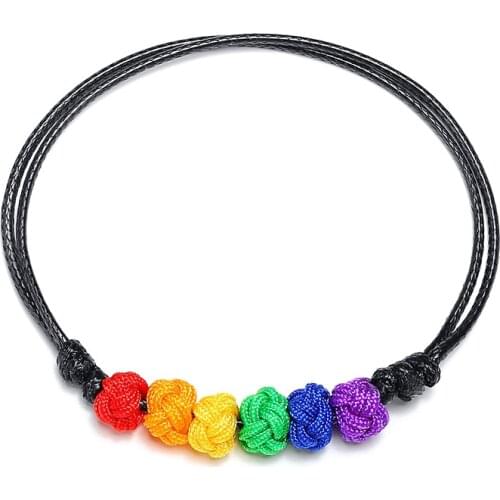 Gay Lesbian LGBT Pride Rope Bracelet with Rainbow Knot Beaded Accessory Wristband Adjustable Men Women Unisex Gift