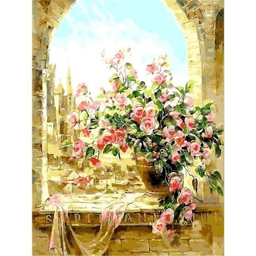 Flower Vase DIY Embroidery 11CT Cross Stitch Kits Craft Needlework Set Cotton Thread Printed Canvas Home Decoration Design