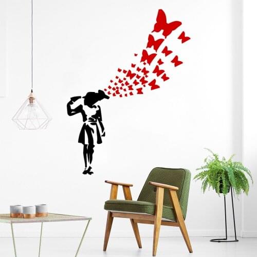 DIY Art Banksy Butterfly Removable Wall Sticker For Living Room Vinyl Decals Home Decor Wallpaper Poster Mural