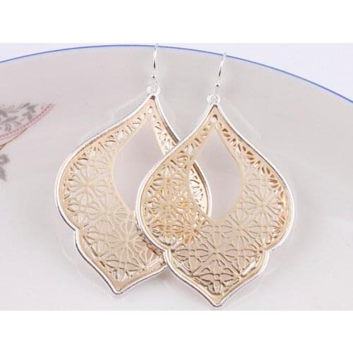 Dropshipping 2019 New Graceful Arabesque Teardrop Dangle Earrings for Women Gold Filigree Heart Earrings Love Jewelry Wholesale