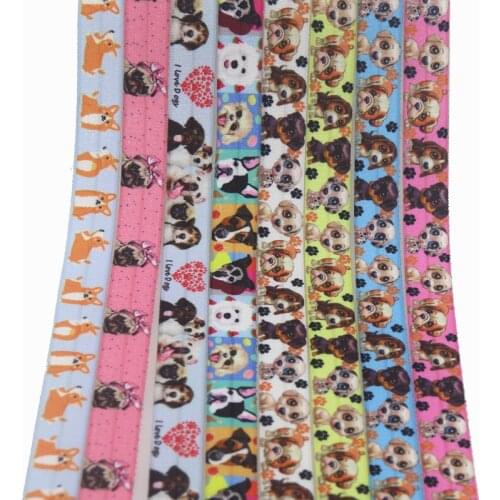 DUWES 5/8'' 50yards dog printed Fold Elastic FOE stretch ribbon hairbow headwear headband DIY OEM D1355