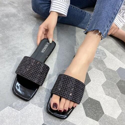 Summer Womens Slippers Zapatos De Mujer Fashion Crystal Beach Slipper Flat Shoes Women Slides Plus Size Flip Flops Open Toe