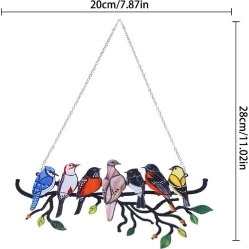 Multicolor Birds on Wire Stained Glass Suncatcher Window Panel Ornaments Hanging Pendant Home Decoration Gifts for Bird X6HD