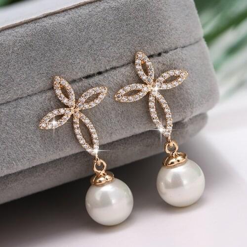 DE292 Fashion Refined Zircon Copper Geometric Flower Symmetrical Stud Earrings Girlfriend Gift Party Banquet Woman Jewelry Earri