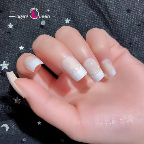 Fingerqueen 24 Pcs/box Reuseable Fake Nails High Light Shiny Gelnails Rose Pink Square Short Ladies Fingernails Manicure Art Ti