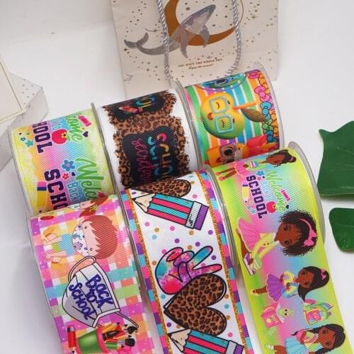 Back To SCHOOL DIY Handmade Materials Printed Grosgrain Ribbon 5 Yard Per Size 54689