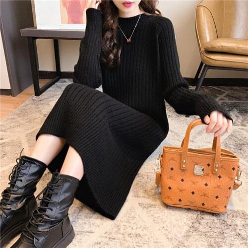 New base sweater knitted dress round neck long Pullover