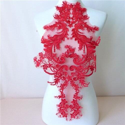 New Arrival 1 Piece Red Embroidery Lace Applique Flower Floral Sewing Trims Wedding Decoration Lace Trim Bridal Wedding Applique