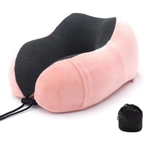 Adjustable U Shape Memory Foam Travel Neck Pillow Foldable Head Neck Chin Support Cushion for Sleeping on Airplane Car Office