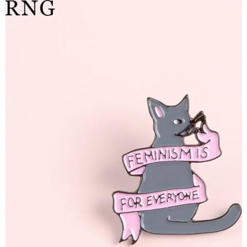 RNG funny animal grey cat standing pink letter ribbon with glasses action metal enamel personality needle cartoon Brooch