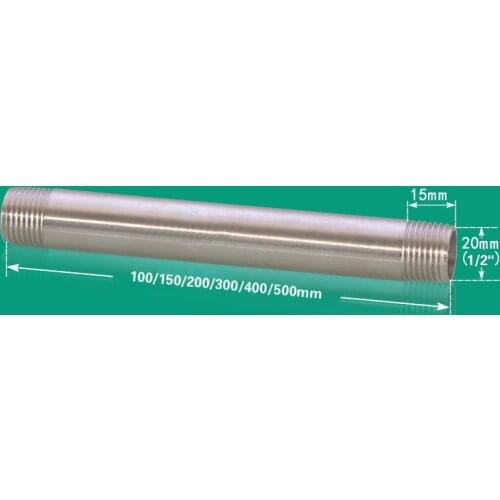 10-50cm lengthen extension tube pipe 304 stainleless steel pipe 1/2" DN15 equal diameter male thread pipe connector