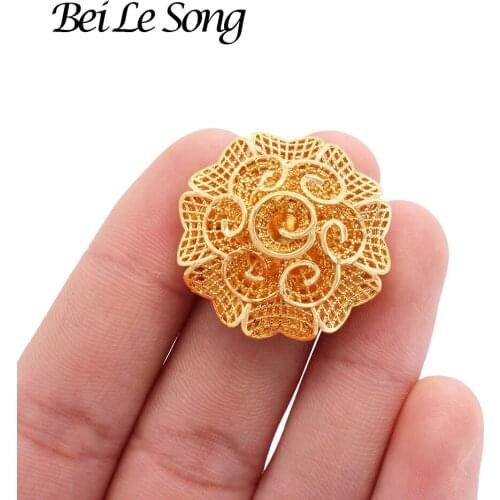African 24K Gold Plated custom Flower Rings Jewelry wedding French Jewellery adjustable Ring on Finger for Women Gifts Jewelery