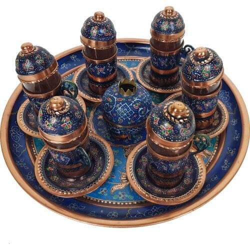Vintage Turkish Tea Glasses Cups and Saucers, Tray, Sugar Bowl Set of 6 with Holders Handle for Serving and Drinking Housewarmin