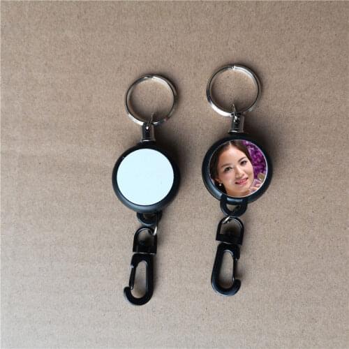 Sublimation blank plastic retractable key ring chain hot transfer printing blank materials two sides printing 15pcs/lot
