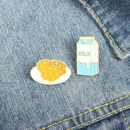 XCMRYSP Milk Box Cheese Brooch Dim Sum Breakfast Metal Enamel Lapel Pin Backpack Clothes Fashion Food Jewelry Gift for Kids