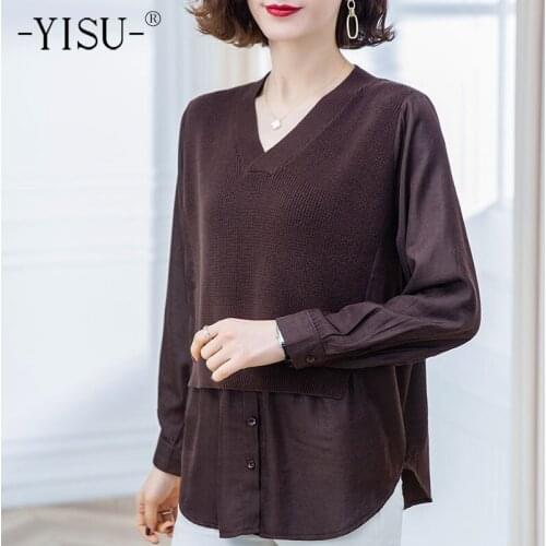 YISU 2021 Spring Women Sweater V-Neck Solid color Knitted pullove Long sleeve Spring top Stripes Female Casual Loose Jumper