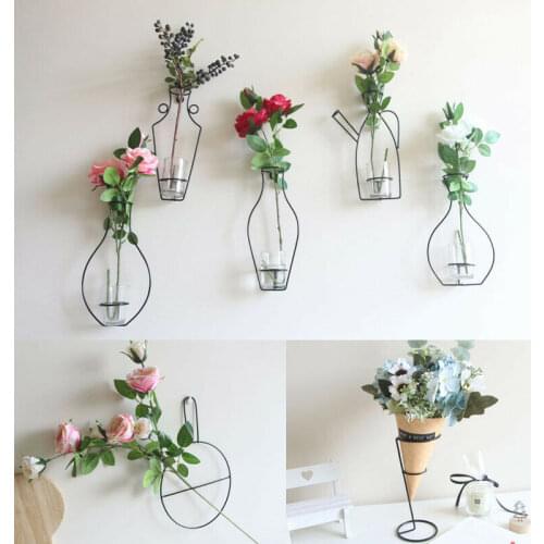 Iron Wall Hanging Vase Shelf Plant Dried Flower Pot Holder Frame Vase Home Storage Racks Bottle DIY Home Decoration Display