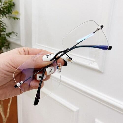 Pearl Blue Light Glasses Clear Lens Rimless Square Anti-reflective Computer Glasses Transparent Fashion Womens Eyeglasses Frame