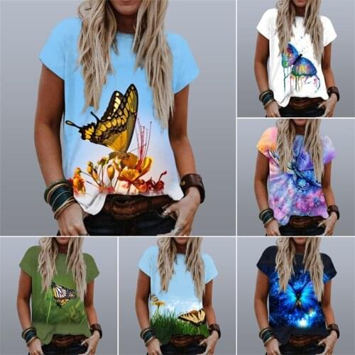 2021 Summer Women Butterfly Tops Graphic Printing Short Sleeve Clothes Streetwear Casual Oversized Tees T Shirt Mujer Camisetas